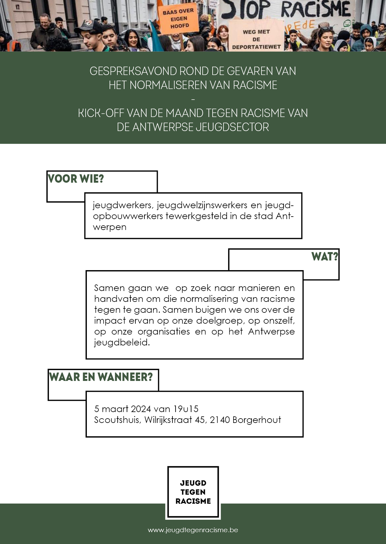 Gespreksavond rond de gevaren van het normaliseren van racisme.